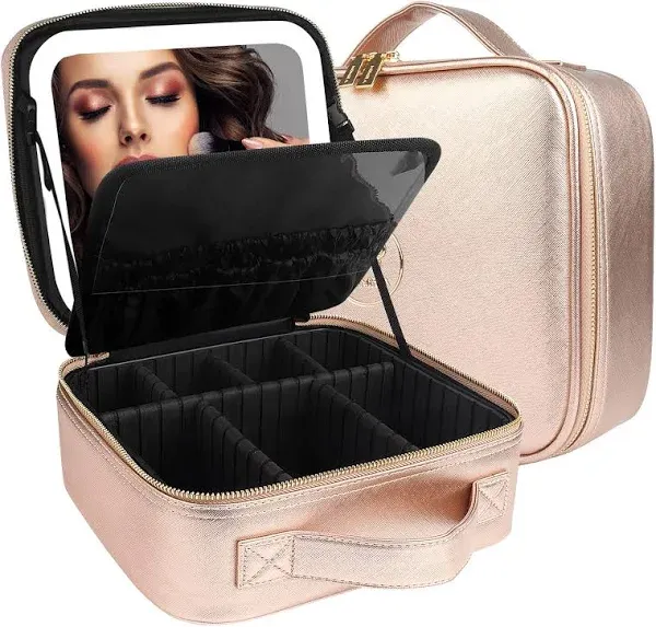 MOMIRA Makeup Bag with Mirror and Light Travel Makeup Train Case Cosmetic Bag Organizer Portable Artist Storage Bag with Adjusta