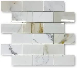 Stone Center Online Calacatta Gold Marble 2x4 Grand Brick Subway Mosaic Tile Polished Kitchen Bath Wall Floor Backsplash Shower (1 Sheet)