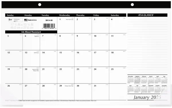 AT-A-GLANCE Monthly Desk Pad Calendar 2025