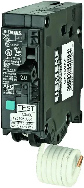 Siemens QA120AFC 20 Amp 1 in. Single-Pole 120-Volt Plug-On Combination AFCI Circuit Breaker