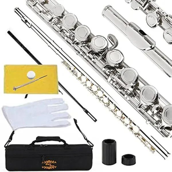 Brand New Glory MUS267097 Closed Hole Concert Flute Set  Nickel Silver With Case