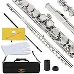 Closed Hole C Flute With Case, Tuning Rod and Cloth, Gloves, Nickel Siver