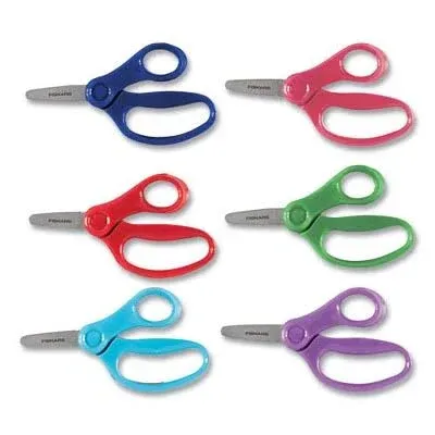 Fiskars 5in Kids Safe Blade Scissors Lot Of 3 - Blue,purple, Pink Blunt-tip