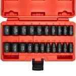 NEIKO 02432A 3/8” Drive SAE and Metric Impact Socket Set 21 Shallow Pieces SAE..