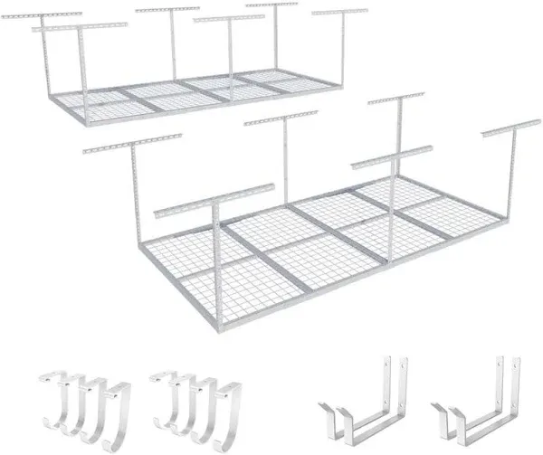 FLEXIMOUNTS 2-Pack Ggarage overhead storage with hanging hooks for bicycles