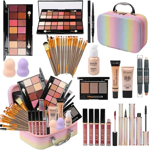 MTDXILTAI Makeup Set for Girls, Rainbow Makeup Kit, Beauty Boxes with Brushes and Cosmetics