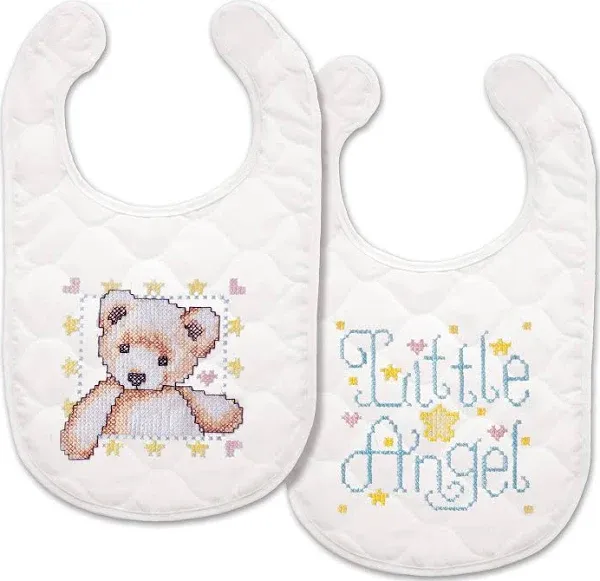 T21708 Angel Bib Pair Stamped Cross Stitch Kit, 9 by 14-Inch, White, 9&#034; x 14&#034;...