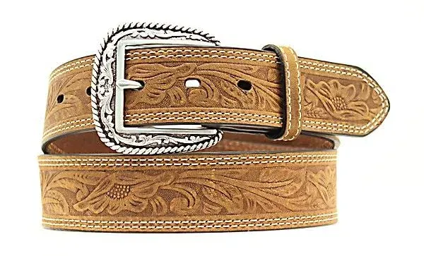 Men's Double Stitch Floral Embossed Western Belt by M&F A1012402