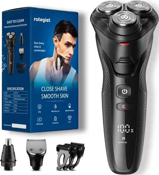 Electric Razor for Men rategist Rechargeable Electric Shaver Waterproof Wet Dry Cordless Razor