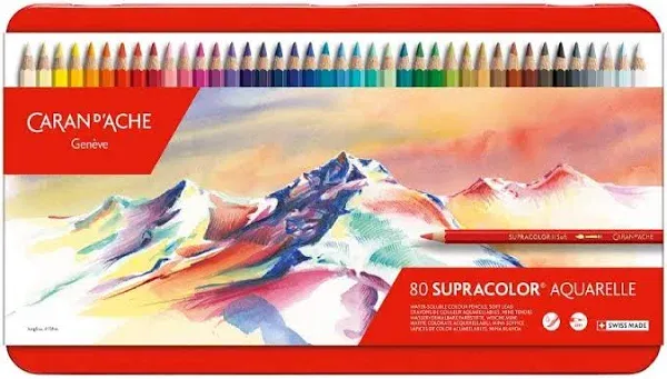 Caran d'Ache Supracolor Soft Aquarelle Pencil Set - Assorted Colors, Set of 80