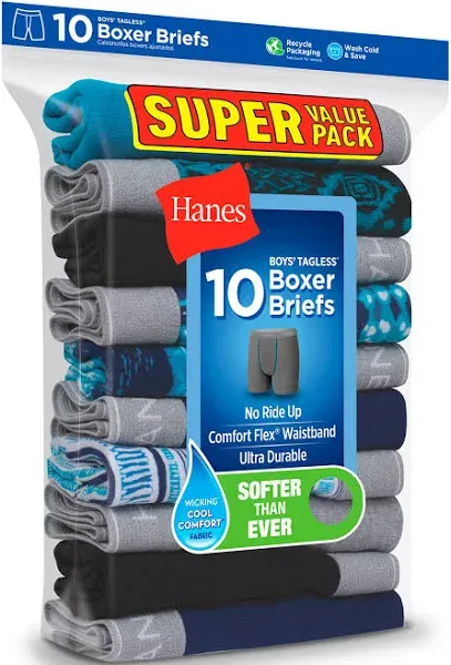 Hanes Boys Printed Boxer Briefs with Comfort Flex Waistband 10-Pack