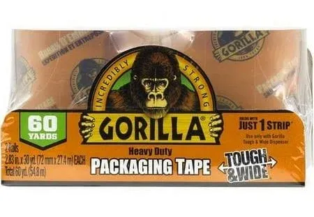 Gorilla Packing Tape Tough & Wide Refill for Moving, Shipping and Storage, 2.83" x 30 yd, 2 Rolls (Pack of 2)