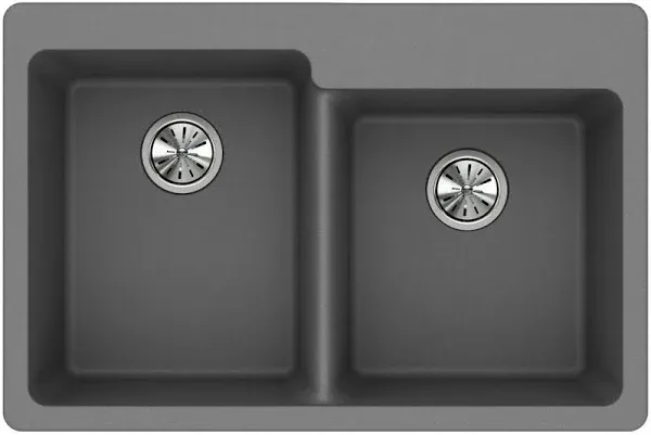 Elkay ELG250RGS0 Quartz Classic 33" x 22" x 9-1/2", Offset Double Bowl Drop-in Sink Greystone