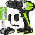 Greenworks 24V Brushless 1/2&#034; Hammer Drill (530 In-Lbs.) 2.0Ah Battery and Charg