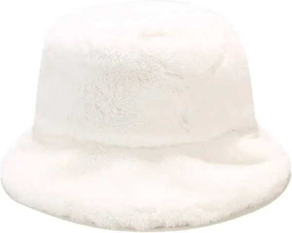 Umeepar Winter Faux Fur Fuzzy Bucket Hat Fluffy Warm Hat for Women Men