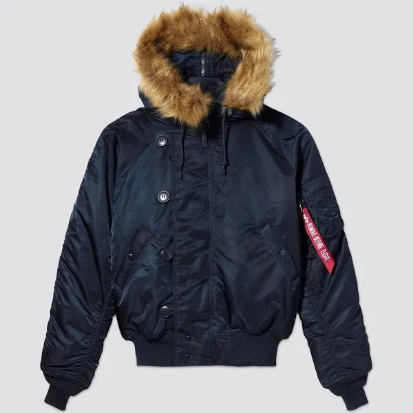 Men&#039;s Alpha Industries N2B Flight Parka Fur Hooded Jacket Replica Blue Size S