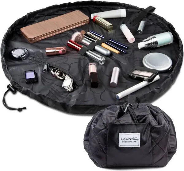 Cosmo Deluxe Drawstring Cosmetic Pouch &amp; Makeup Bag Organizer, 22 Inch Black