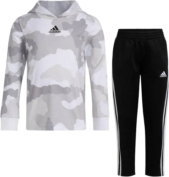 adidas Boys Long Sleeve Camo Fleece Hooded Pullover Set