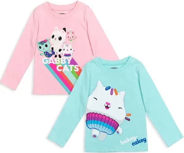 DREAMWORKS GABBY'S DOLLHOUSE Mercat Cakey Cat Kitty Fairy Pandy Paws Girls 2 Pack T-Shirts Toddler to Little Kid