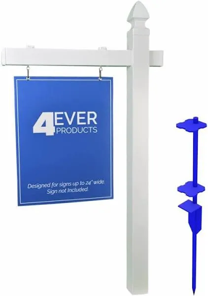 4Ever Products Vinyl PVC Real Estate Sign Post - White - 5&#039; Tall Post (Single)