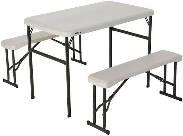 Lifetime Folding Picnic Table with Benches, Almond