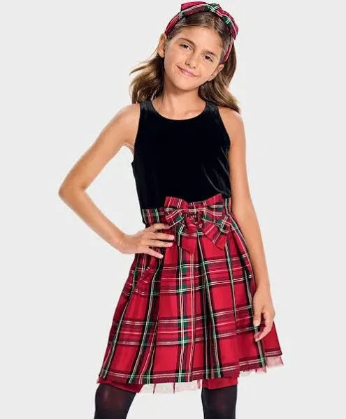 The Children's Place Girls' Plaid Velour Fit and Flare Dress