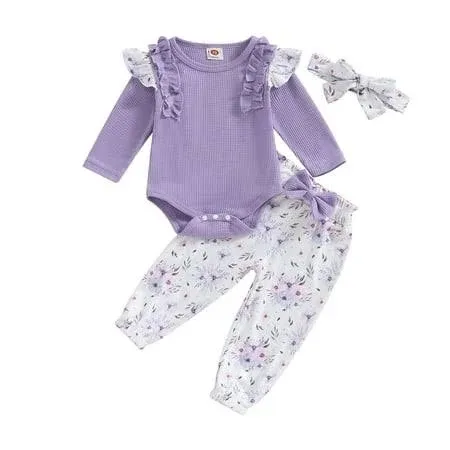 Newborn Baby Girl Ruffle Romper and Pants Set