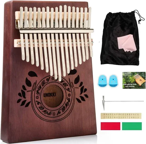 UNOKKI Kalimba 17 Key Thumb Piano, Portable Mahogany Mbira Finger Piano with Instruction, Carrying Bag, Tune Hammer, Holiday Gift for Kids & Adults on Christmas & Thanksgiving (Chocolate Brown)