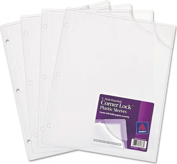 Avery Three-Hole Punched Corner Lock Plastic Sleeves