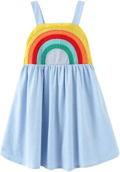 Frogwill Toddler Girls Fifties Summer Dress Blue Rainbow 2-7Y