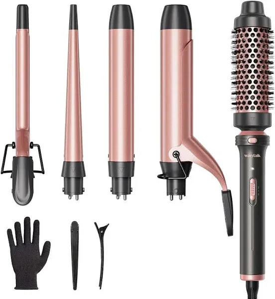 5 in 1 Curling Iron,Curling Wand Set with Curling Brush and 4 Interc...