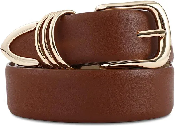 RISANTRY Women's Leather Belts with Gold Buckle Fashion Leather Waist Belt Elegant Ladies Belts for Jeans Dress & Casual Wear