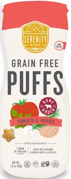 Serenity Kids Grain Free Puffs Bone Broth Baby Food, Tomato & Herbs (1.5 oz)