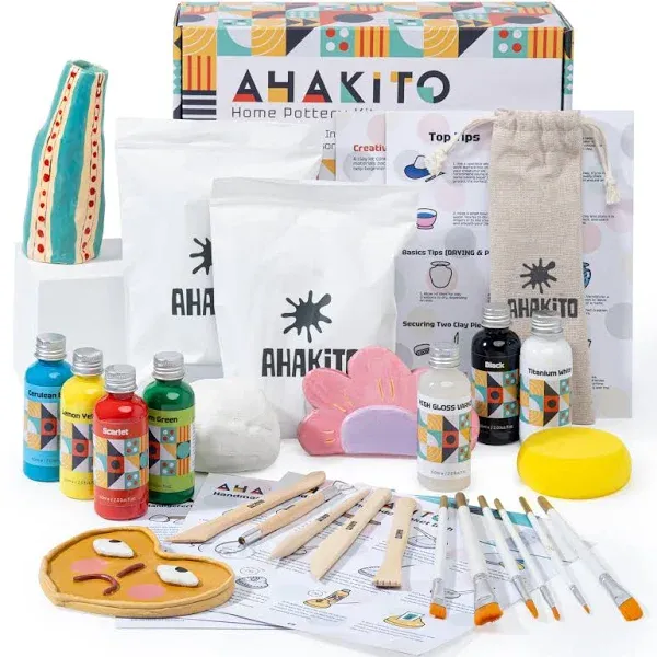 All-in-One Pottery Clay Kit: Tool Set, Acrylic Paints &amp; Varnish for Creatives