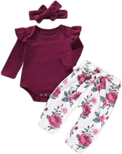 Newborn Baby Girl Ruffle Romper and Pants Set