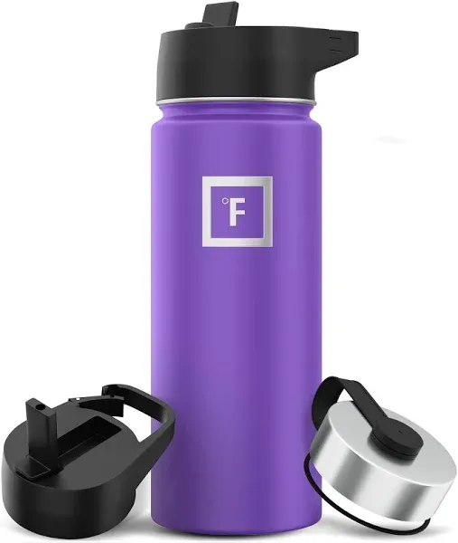 Camping &amp; Hiking Hydration Flask, Wide Mouth, 3 Spout Lids, Stainless Steel Outd