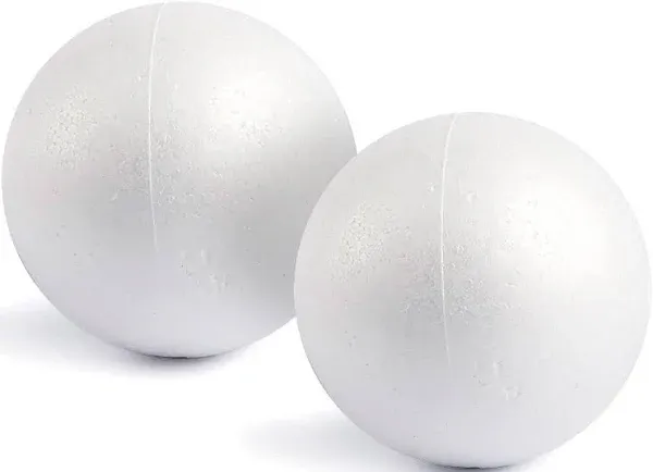 Juvale 2 Pack Foam Balls for Crafts, 6-Inch Round White Polystyrene Spheres for DIY Projects, Ornaments, School Modeling, Drawing