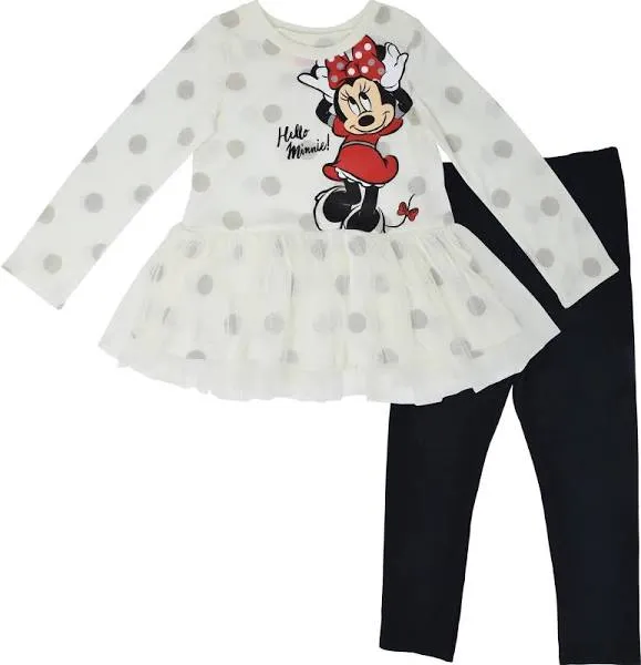 Disney Minnie Mouse Peplum T-Shirt and Leggings Outfit Set Infant to Big Kid Sizes (18 Months - 14-16)