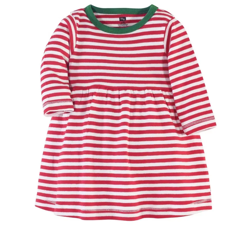 Hudson Baby Infant and Toddler Girl Long-Sleeve Cotton Dresses 2pk, Candy Cane