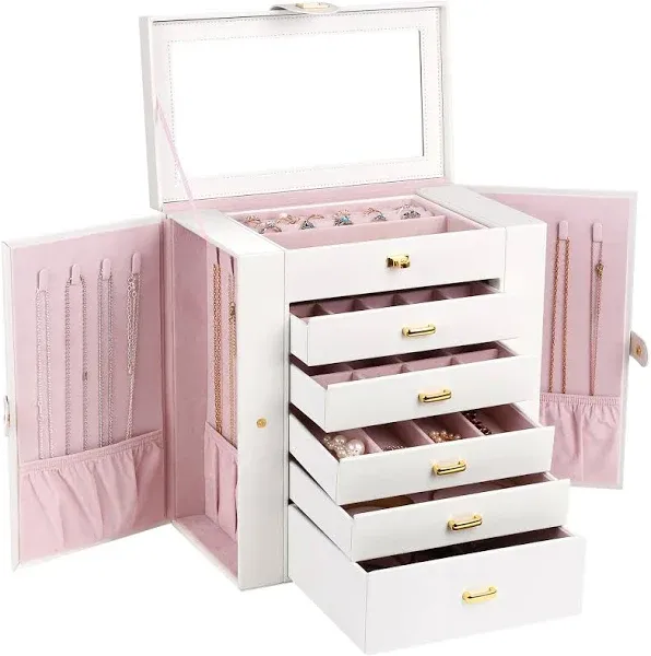 Kendal Extra Large Jewelry Box Jewelry Case PU Leather 6 Tier 5 Drawers Large...