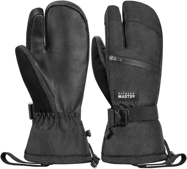 OutdoorMaster 3-Finger Ski Gloves for Women & Men, Waterproof & Windproof Ski Mittens, Winter Warm Snowboarding Gloves with Double-Pocket