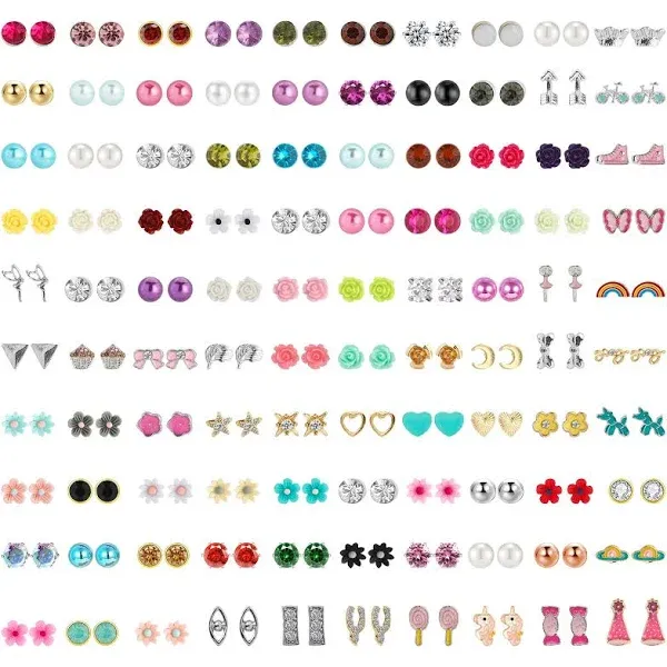 100 Pairs Colorful Cute Stud Earrings for Girls Hypoallergenic Earrings Stainles