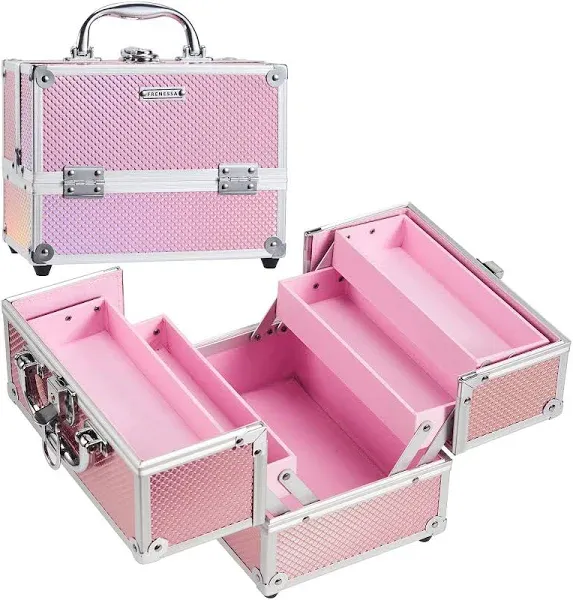 FRENESSA Makeup Train Case Beauty Cosmetic Box 4 Tier Trays Jewelry Storage with