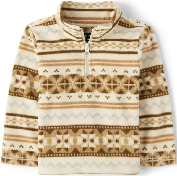 Toddler Boys Print Microfleece Half Zip Pullover - Brown