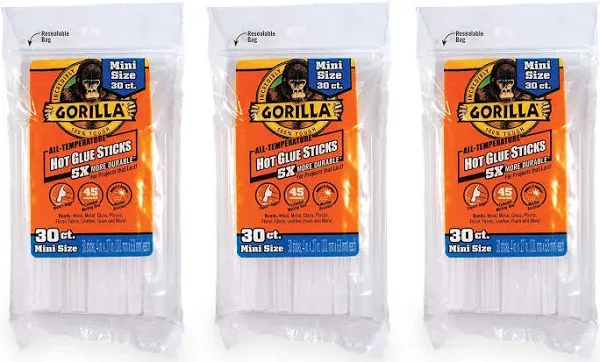 Gorilla Hot Glue Sticks Mini Size 4" Long x .27" Diameter 30 Count Clear (Pack of 1)