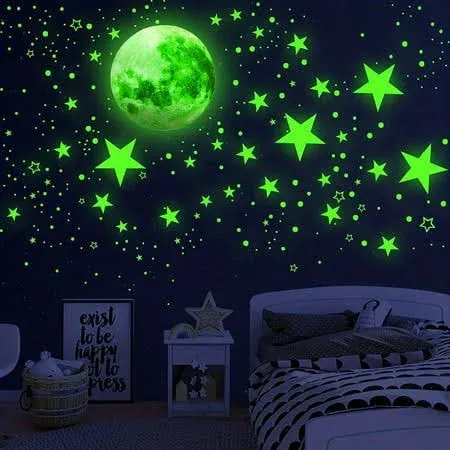 1108 Pcs Glow In The Dark Stars and Moon Wall Stickers Starry Sky Decor