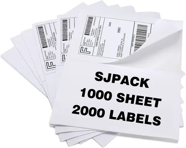 SJPACK 2000 Half Sheet Laser/Ink Jet Shipping Labels