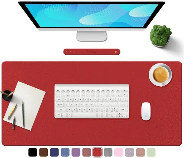 TOWWI PU Leather Desk Pad with Suede Base, Multi-Color Non-Slip Mouse Pad, 36” x 17” Waterproof Desk Writing Mat, Large Desk Blotter Protector(Red)