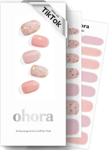 ohora Semi Cured Gel Nail Strips (N Lazy Sunday) - Pink, Patterned, Works wit...