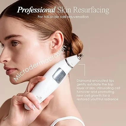 Reinvo Facial Microdermabrasion Wand by Project E Beauty | Gentle Exfoliation | Reduce Wrinkles & Fine Lines | Decrease Pores | Fresh & Radiant Skin | 4 Interchangeable Heads | Vacuum Suction Device